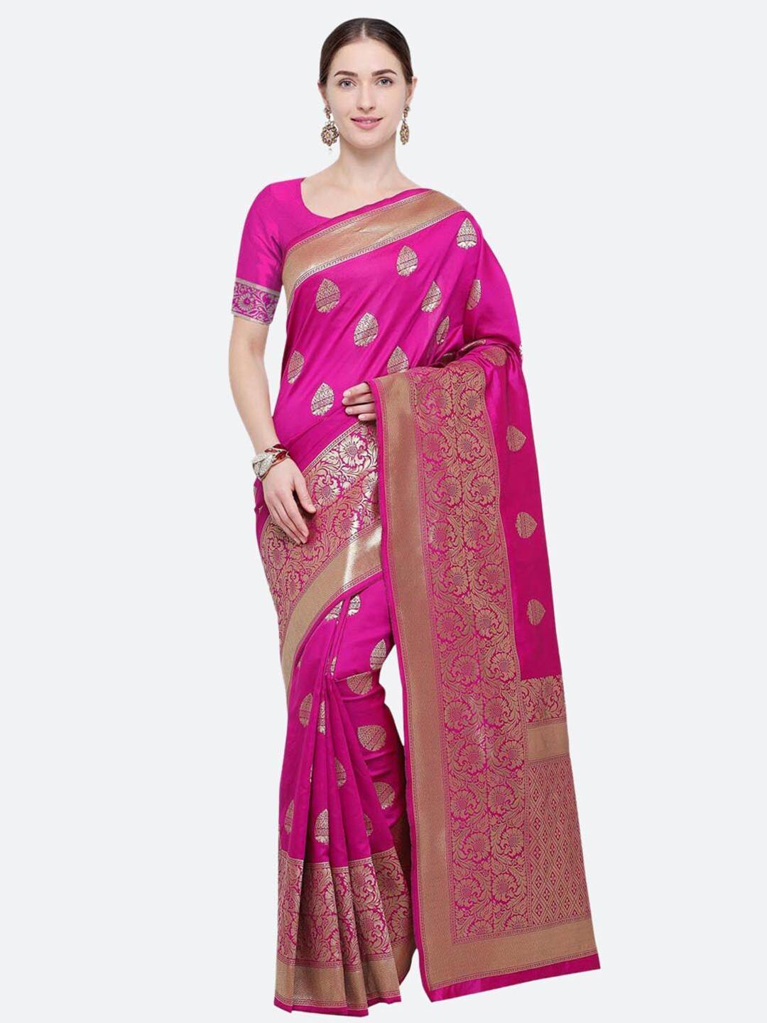

SIRIL Pink & Gold-Toned Woven Design Zari Kanjeevaram Saree