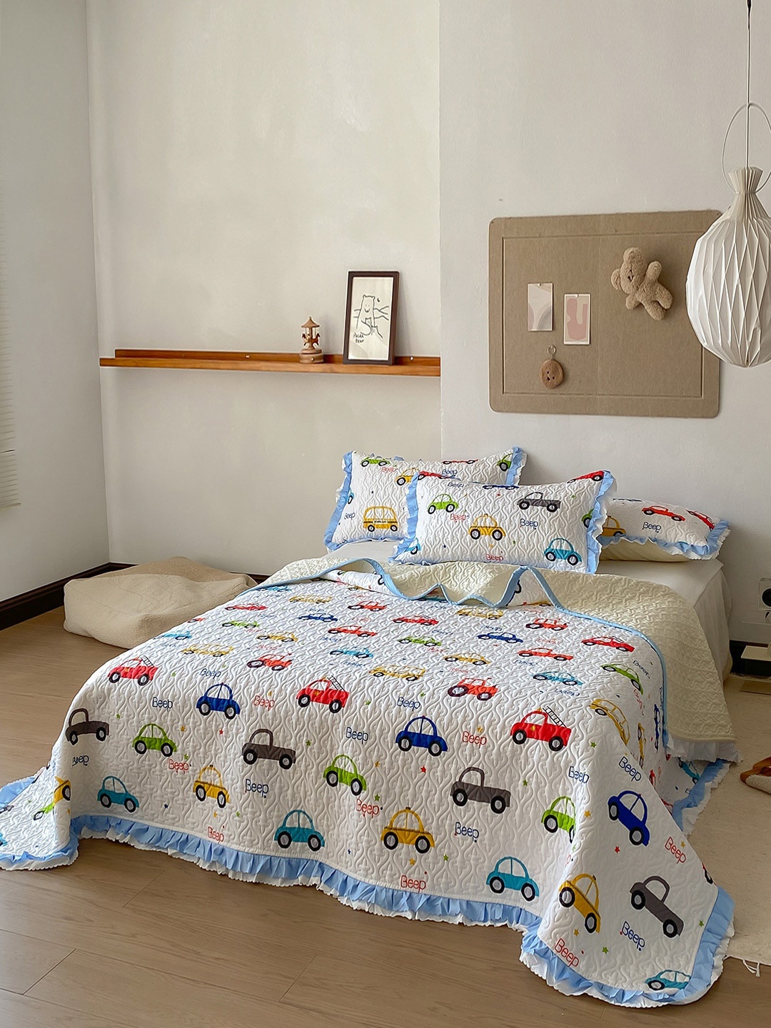 

JC Collection White Printed Double King Bed Cover