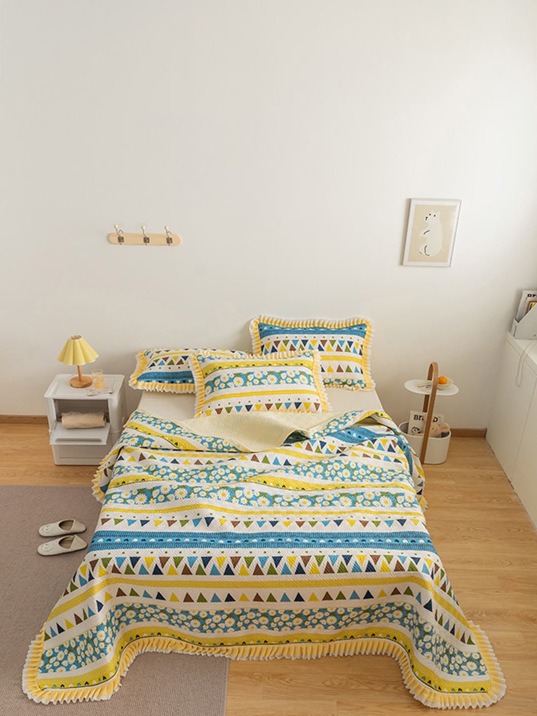 

JC Collection Blue & Yellow Printed Pure Cotton Double King Bed Cover