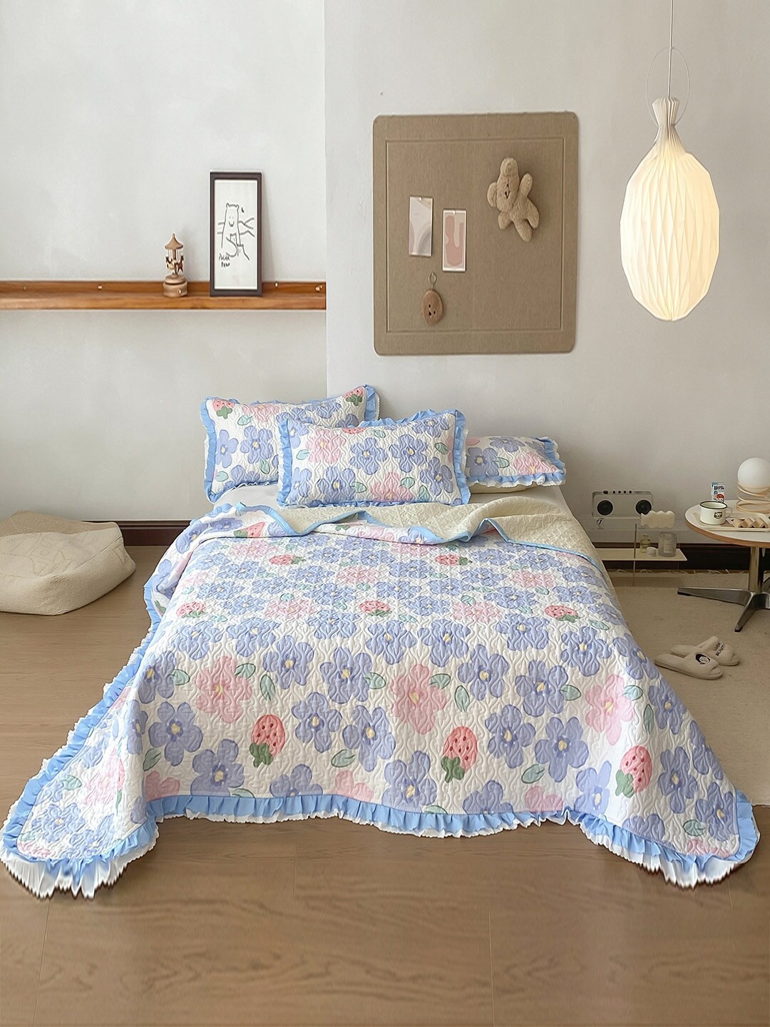 

JC Collection Purple & Pink Printed Pure Cotton Double King Bed Cover