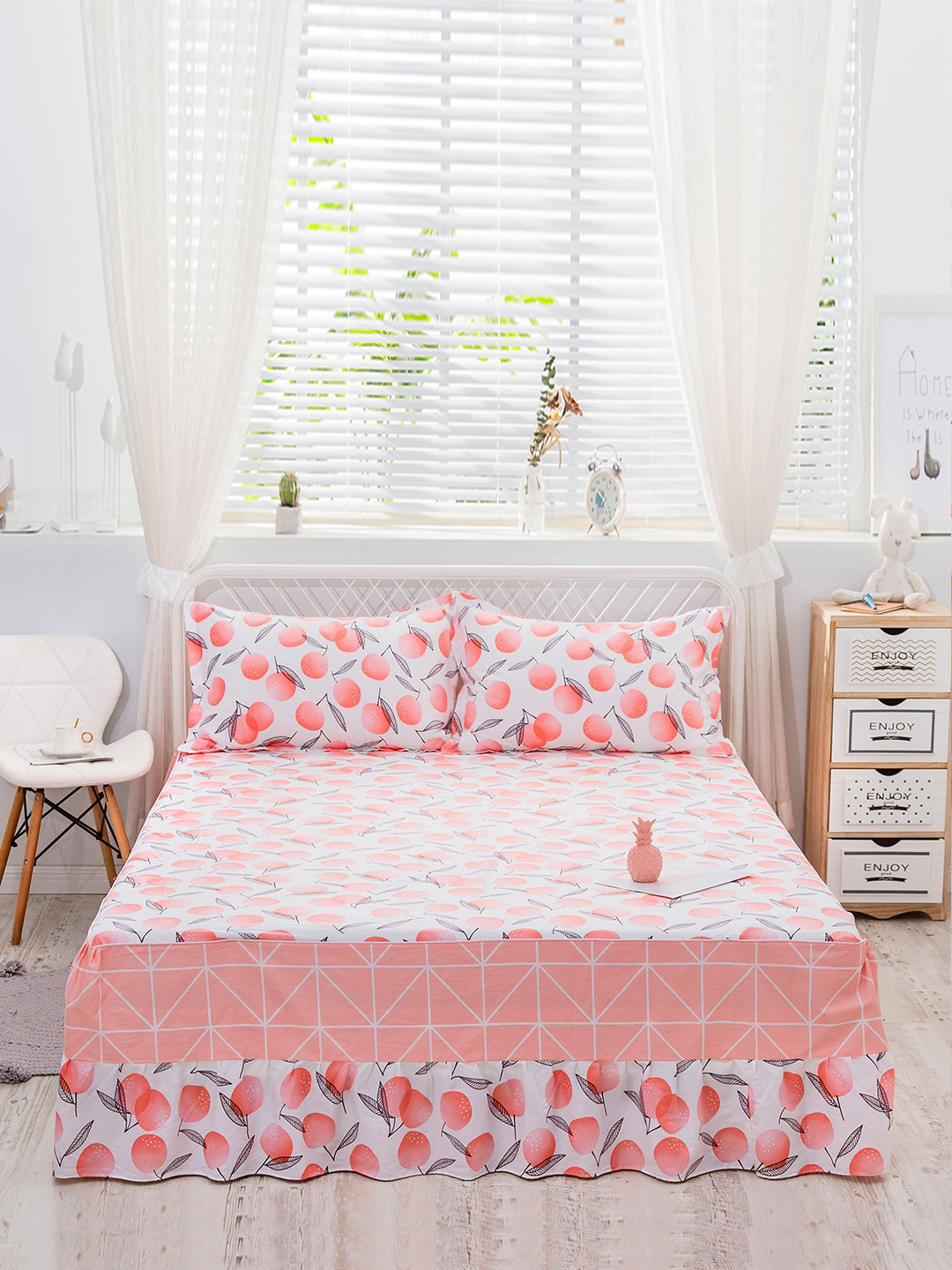 

JC Collection Pink & White Printed Pure Cotton Single Bed Cover