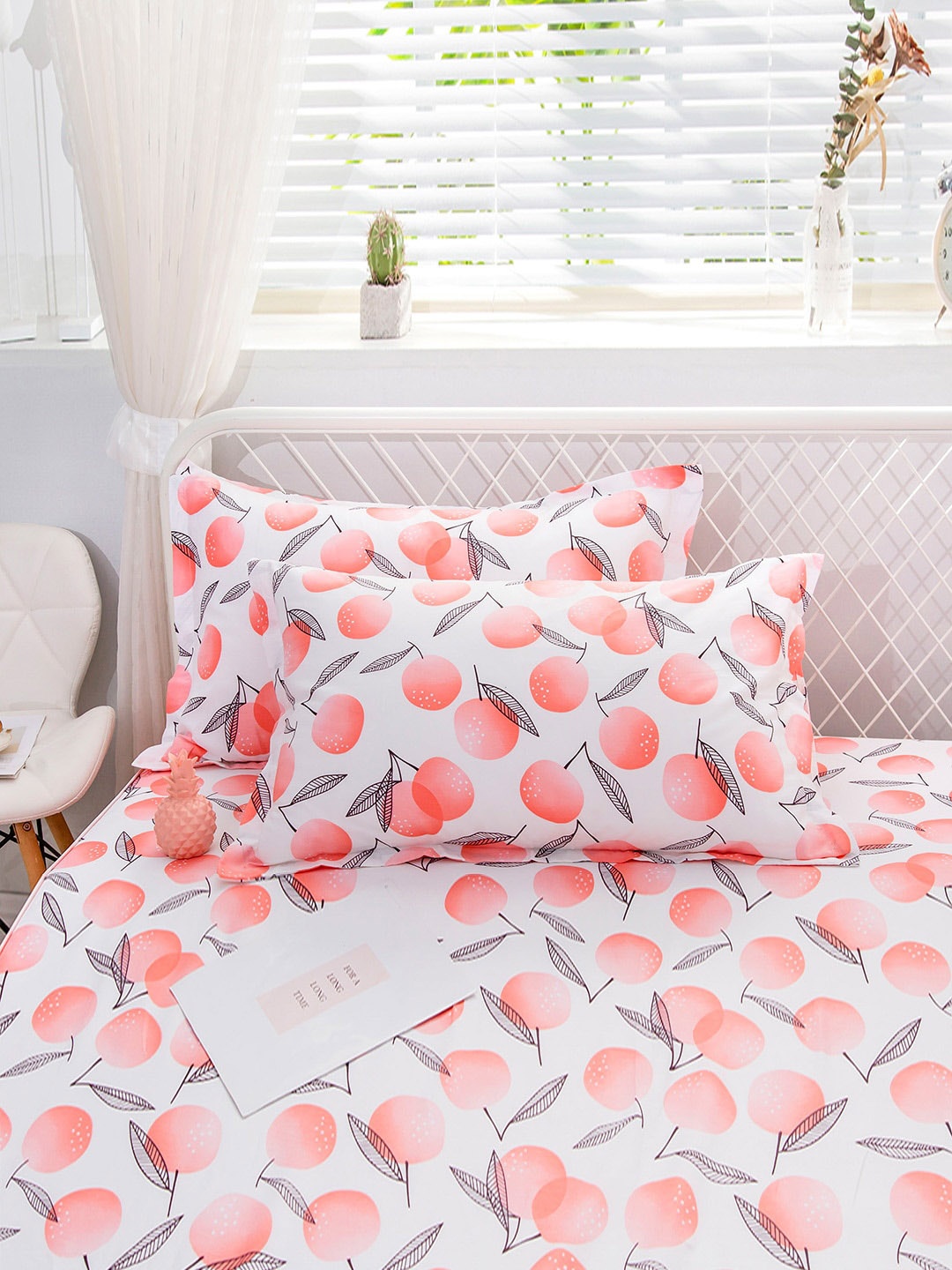 

JC Collection Pink Printed Double King 100% Cotton Bed Cover With 2 Pillow Cover