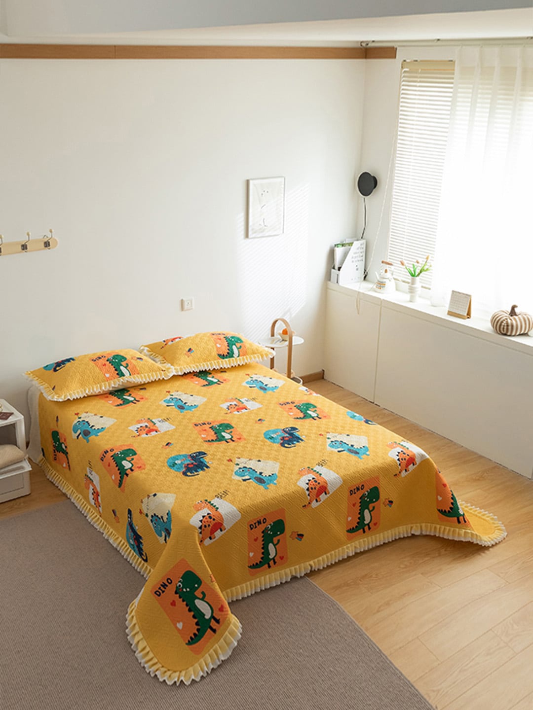 

JC Collection Yellow & Blue Printed Pure Cotton Double King Bed Cover