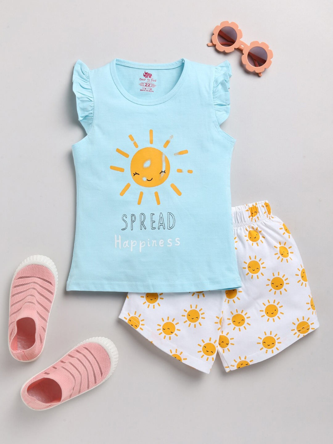 

Dear to Dad Girls Blue & White Printed T-shirt with Shorts