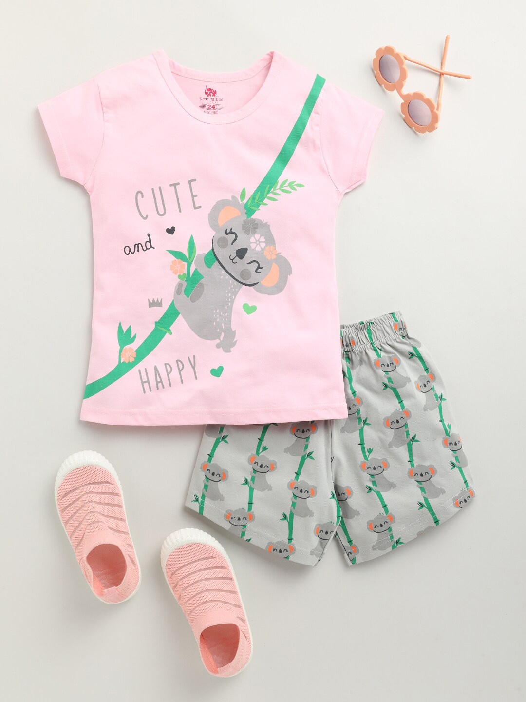 

Dear to Dad Girls Pink & Grey Printed T-shirt with Shorts