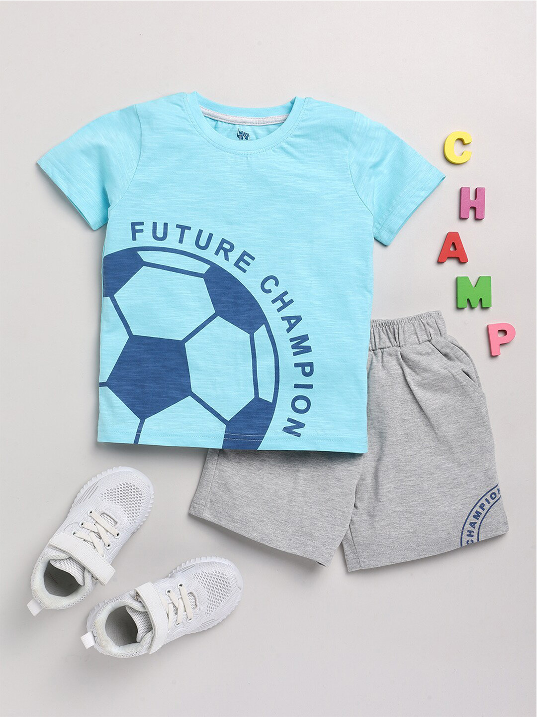 

Dear to Dad Boys Blue & Grey Printed Pure Cotton T-shirt with Shorts