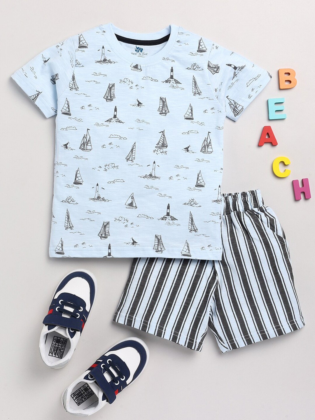 

Dear to Dad Boys Blue Printed T-shirt with Shorts