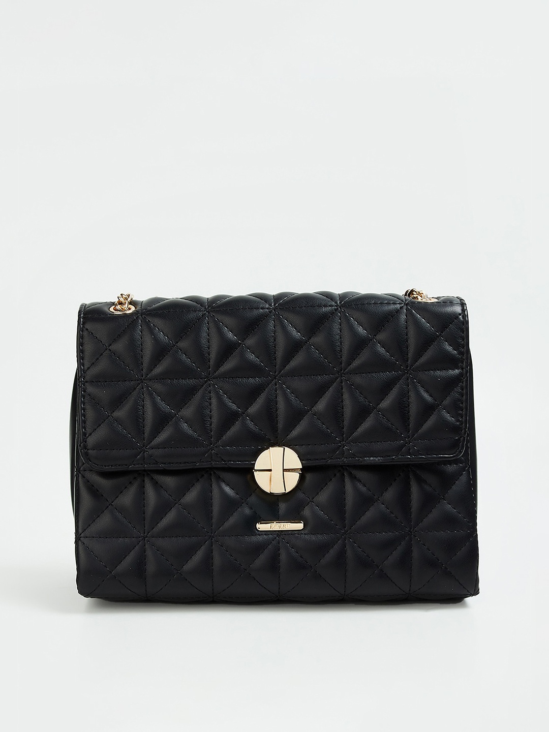 

Ginger by Lifestyle Women Black Textured Structured Sling Bag with Quilted