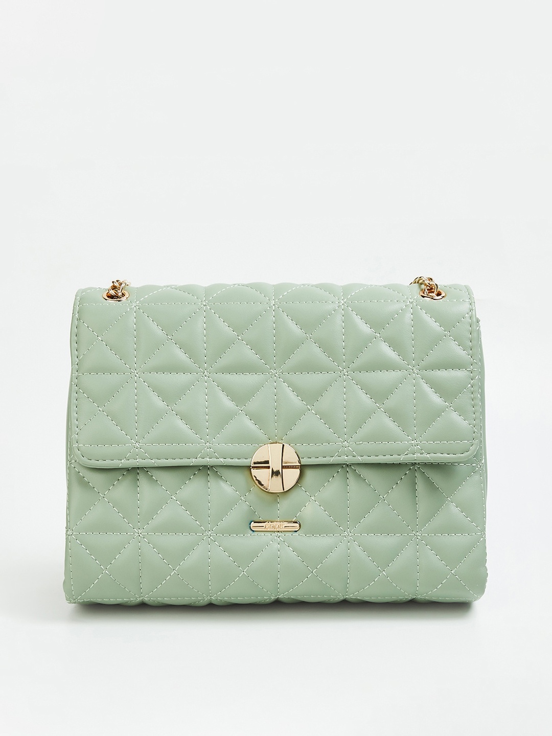 

Ginger by Lifestyle Women Green Textured Structured Sling Bag with Quilted