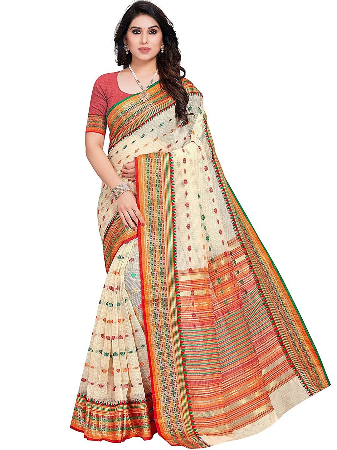 

Leeza Store Off White & Gold-Toned Woven Design Zari Kota Saree