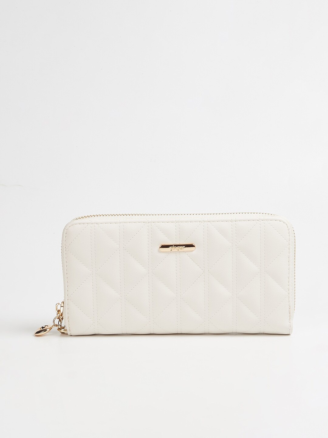 

Ginger by Lifestyle Women White & Gold-Toned Quilted Zip Around Wallet
