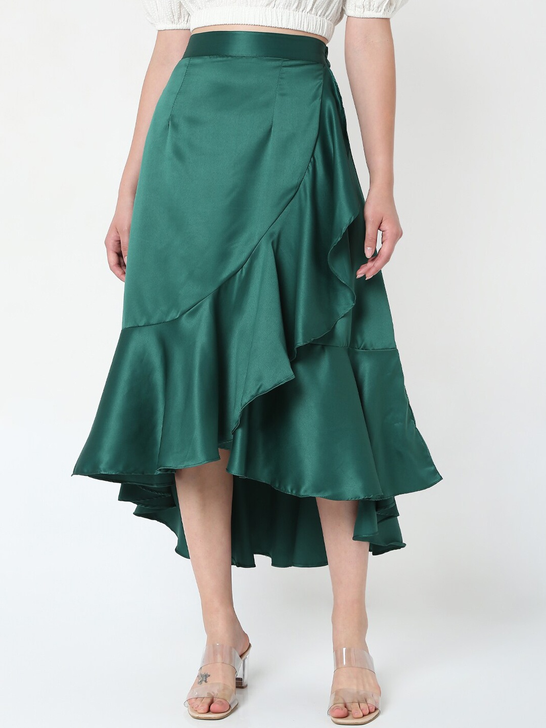 

Smarty Pants Women Green Solid Ruffled Flared Maxi Skirt