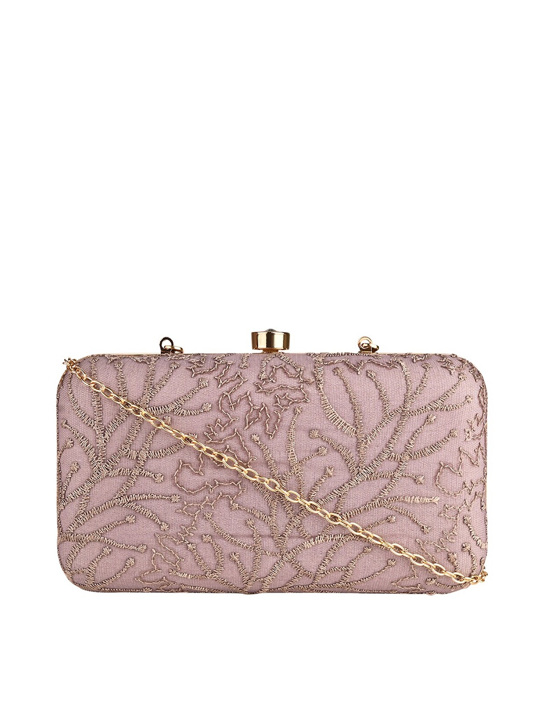 

HORRA Purple & Gold-Toned Embroidered Box Clutch