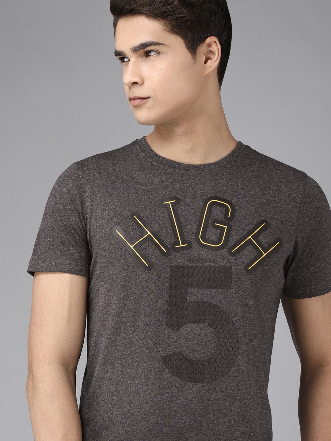 

Van Heusen Sport Men Charcoal Grey Typography Printed T-shirt