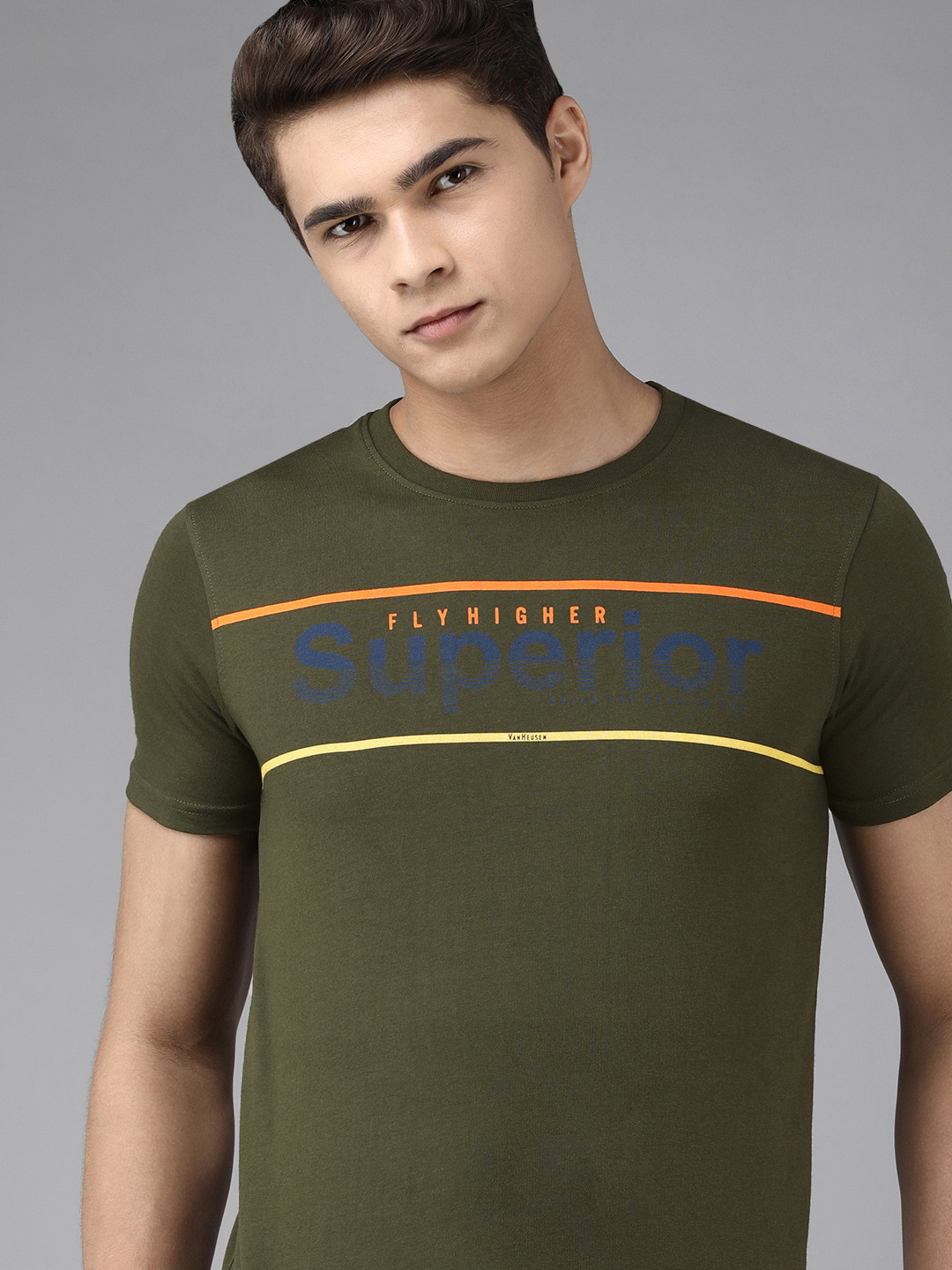 

Van Heusen Sport Men Olive Green Typography Printed Pure Cotton T-shirt
