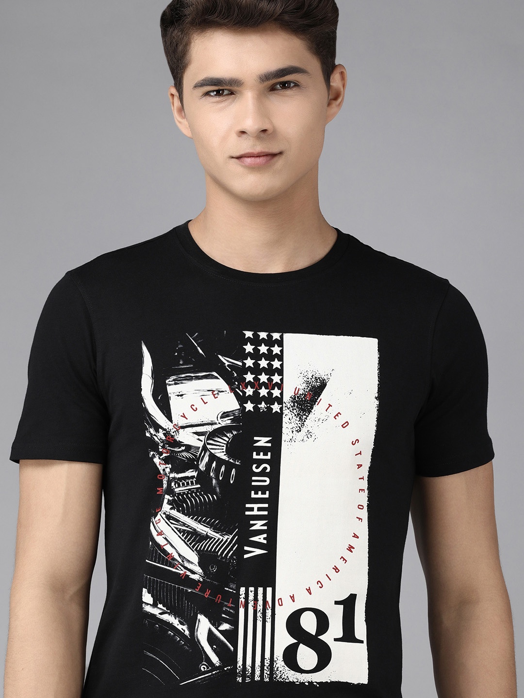 

Van Heusen Sport Men Black Graphic Printed Pure Cotton Casual T-shirt