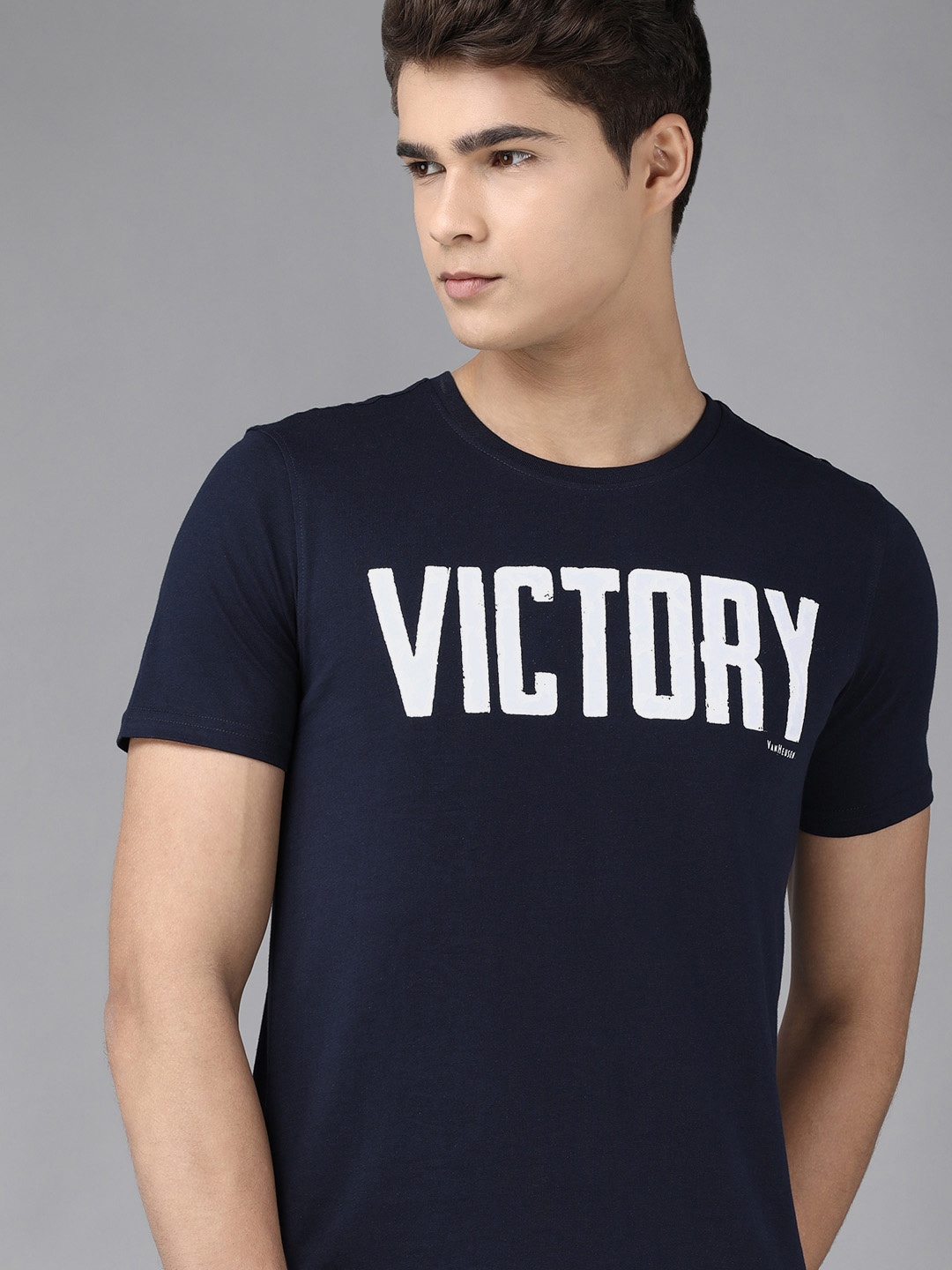 

Van Heusen Sport Men Navy Blue Typography Printed Pure Cotton T-shirt