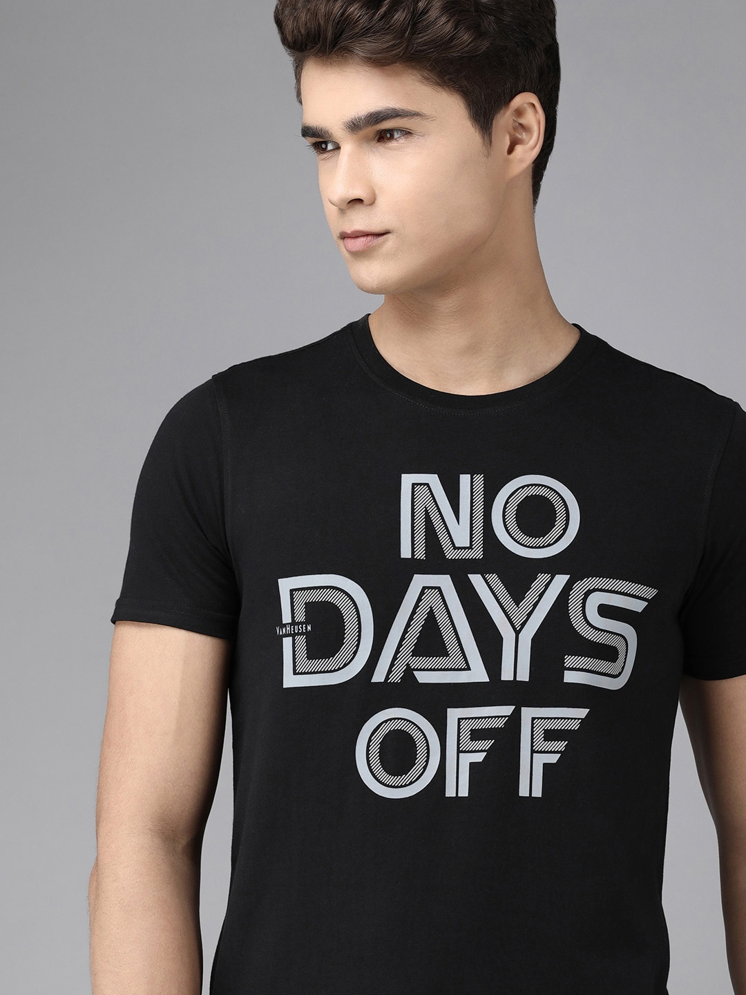 

Van Heusen Sport Men Black Slim Fit Typography Printed Pure Cotton T-shirt