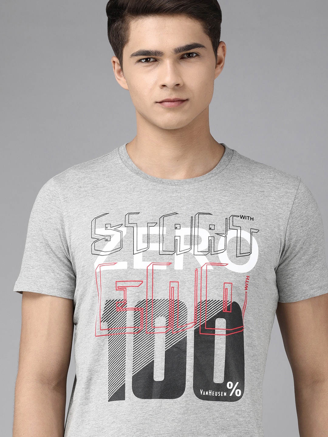 

Van Heusen Sport Men Grey Graphic Printed Pure Cotton Casual T-shirt