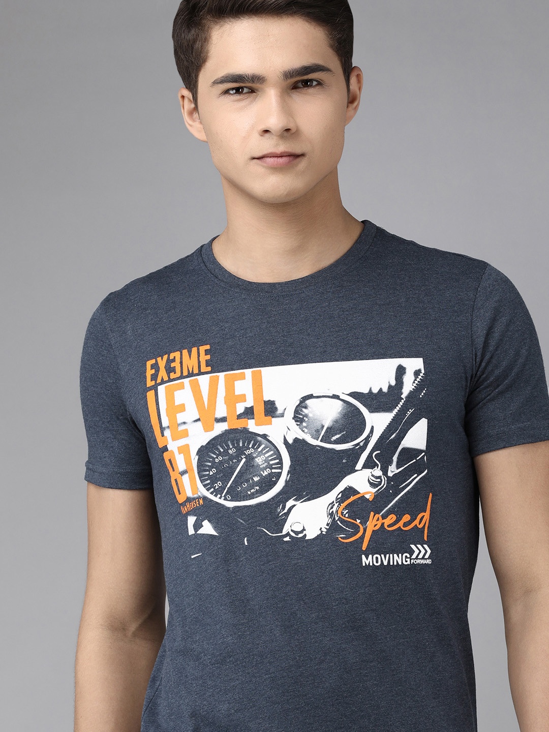 

Van Heusen Sport Men Navy Blue Graphic Printed Pure Cotton Casual T-shirt