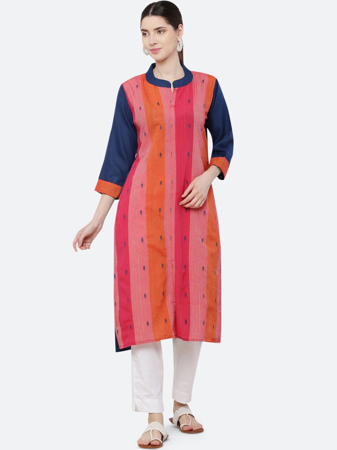 

KETAKI FASHION Women Orange Striped Jacquard Kurta