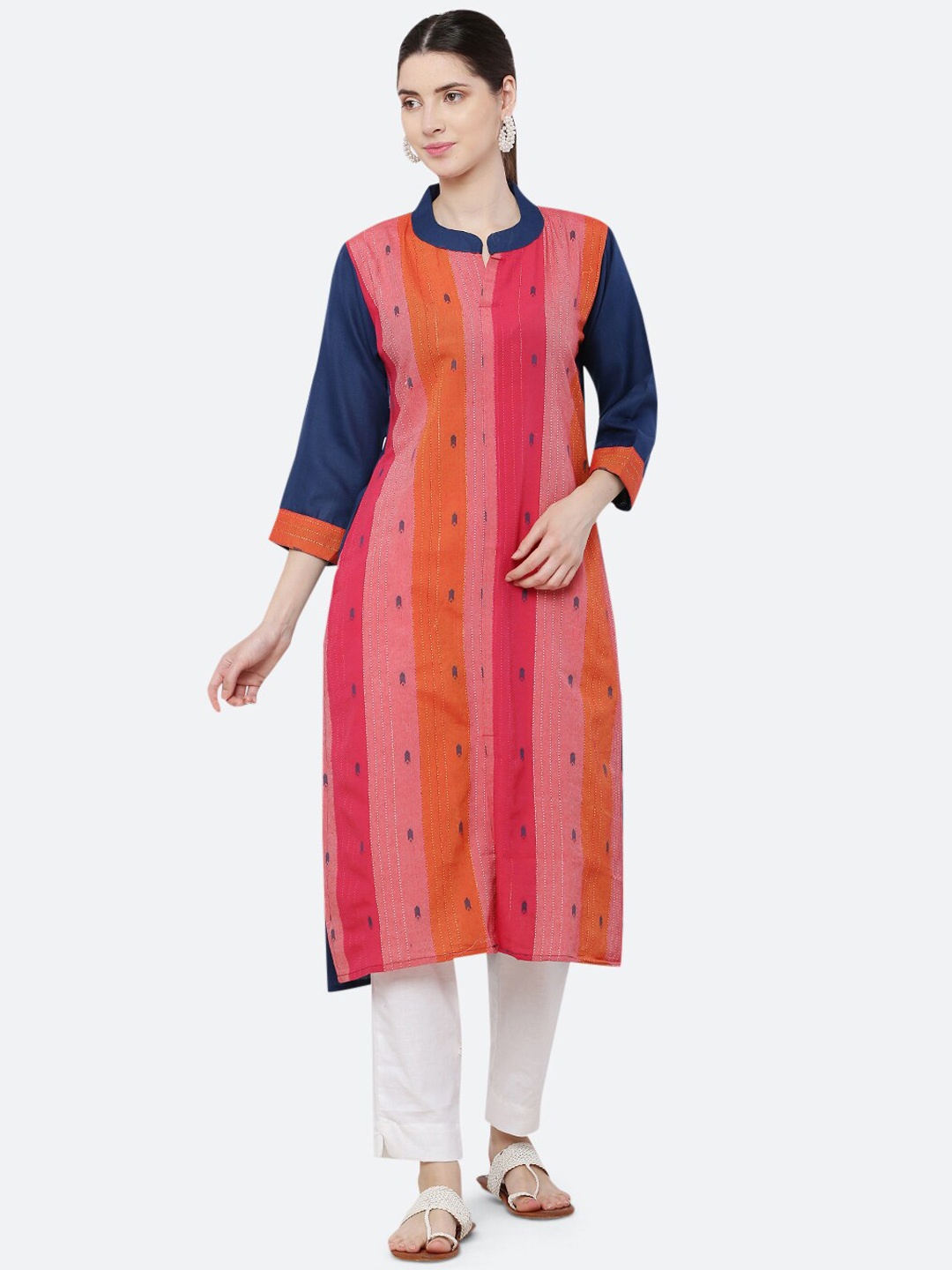 

KETAKI FASHION Women Pink Striped Jacquard Kurta