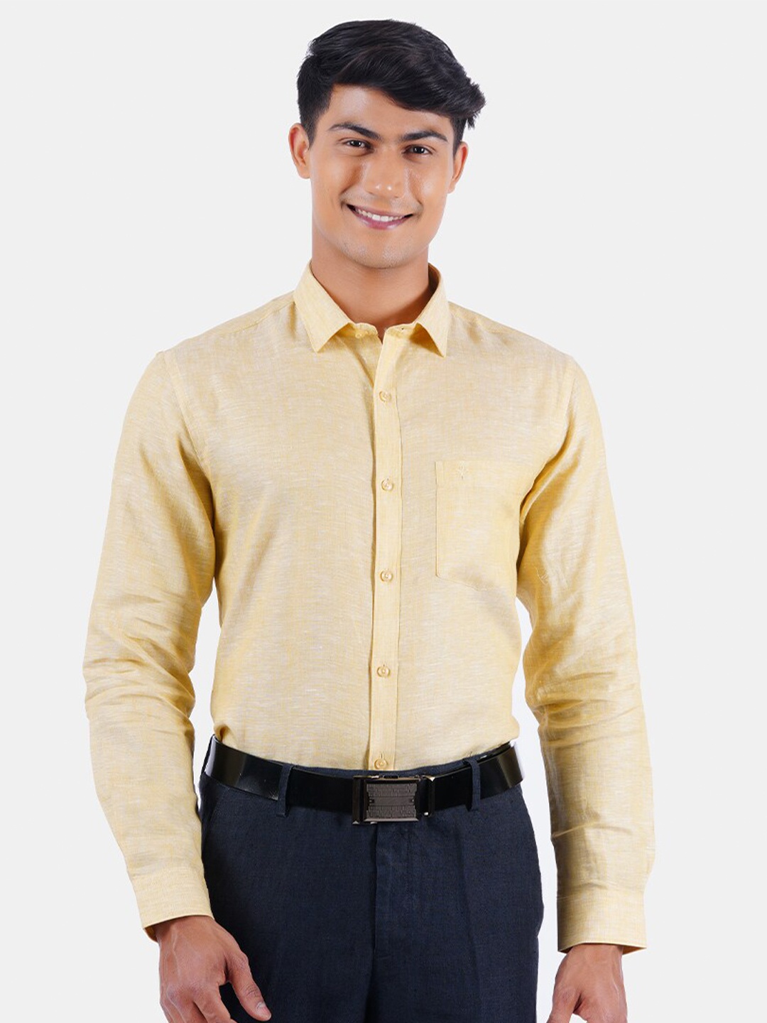 

Ramraj Men Orange Linen Formal Shirt