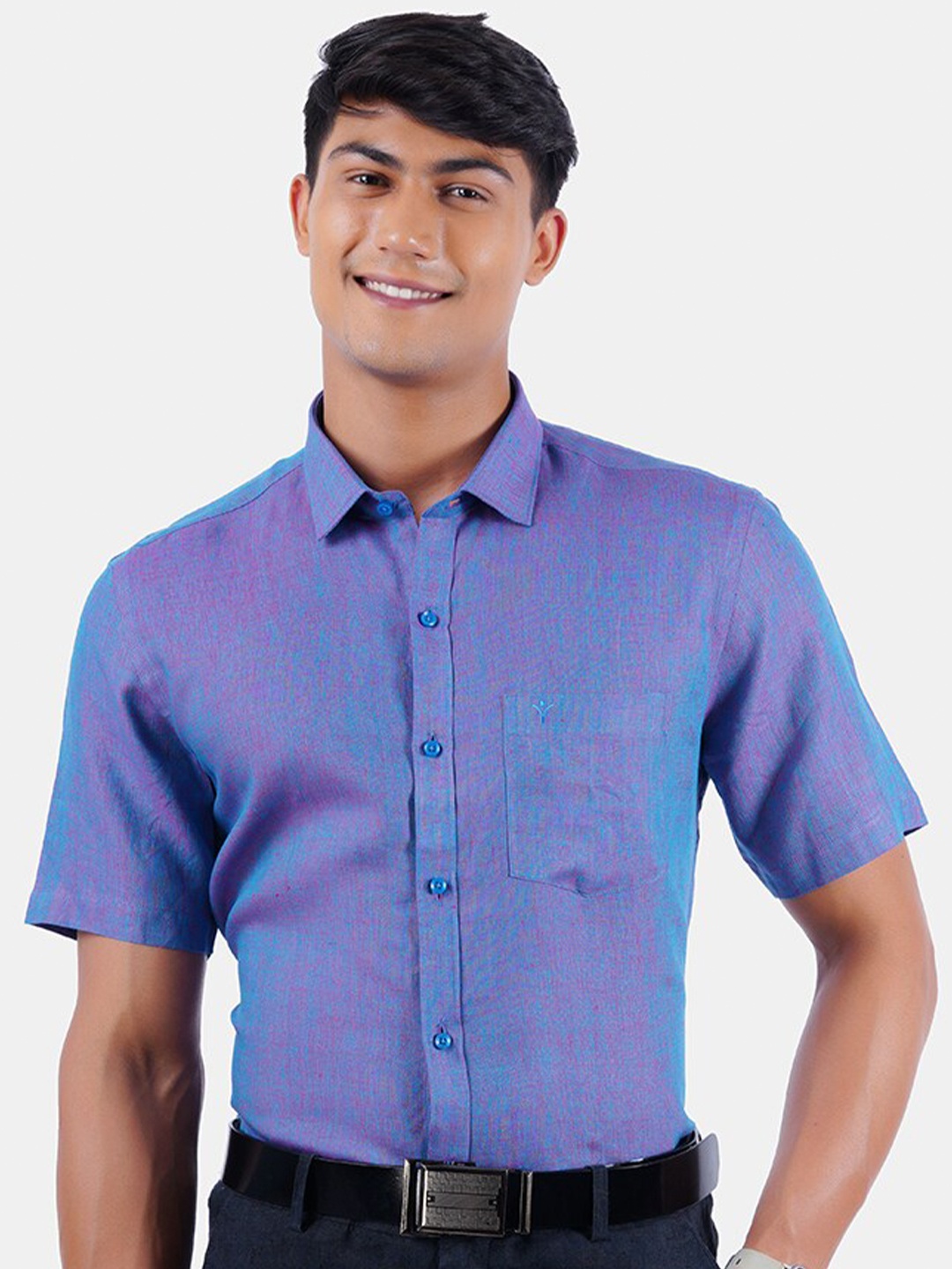 

Ramraj Men Teal Linen Formal Shirt