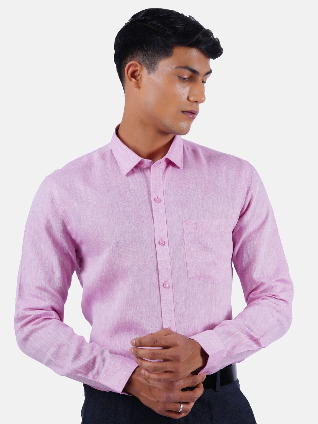 

Ramraj Men Pink Linen Formal Shirt