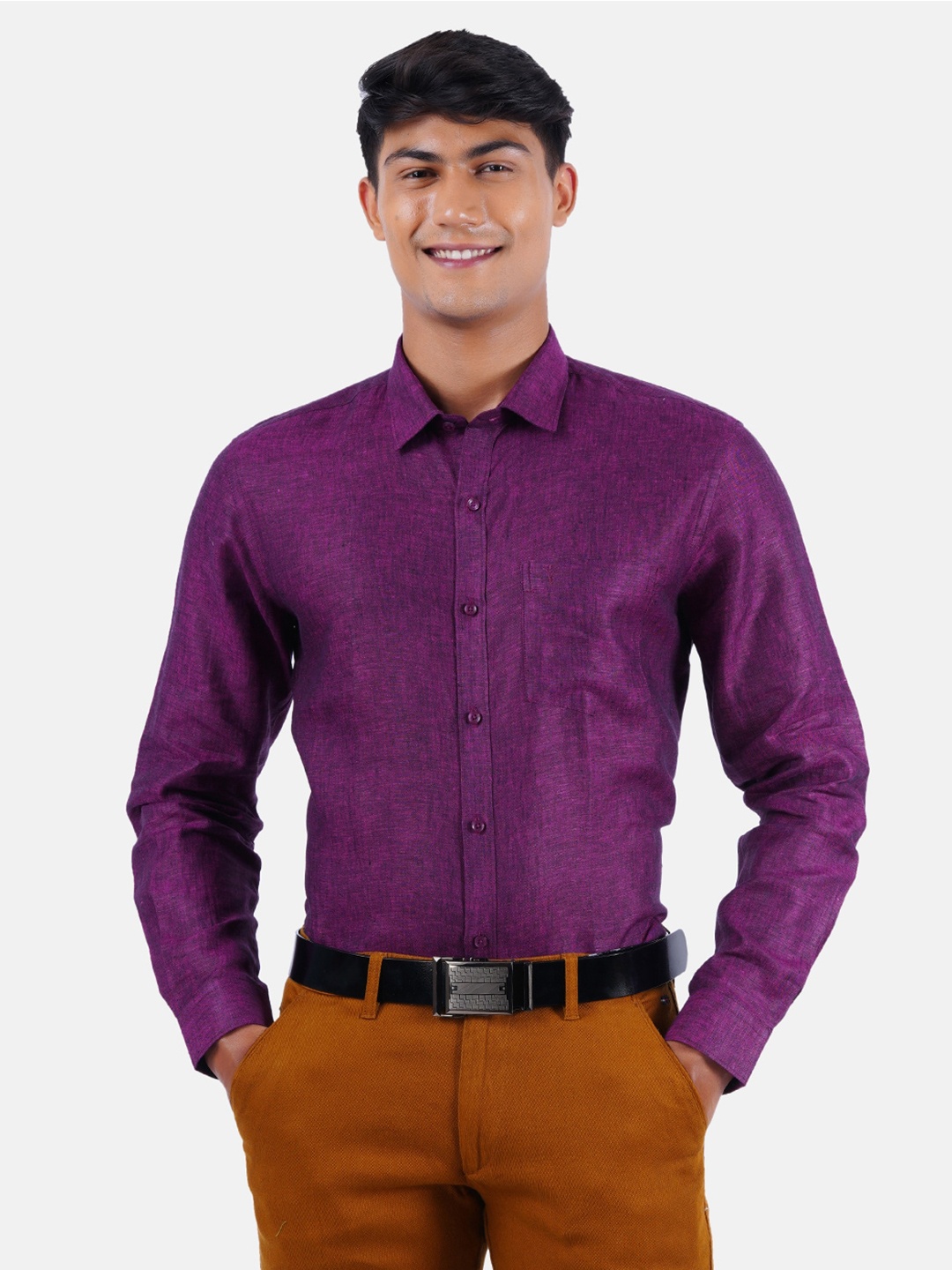 

Ramraj Men Pink Linen Formal Shirt