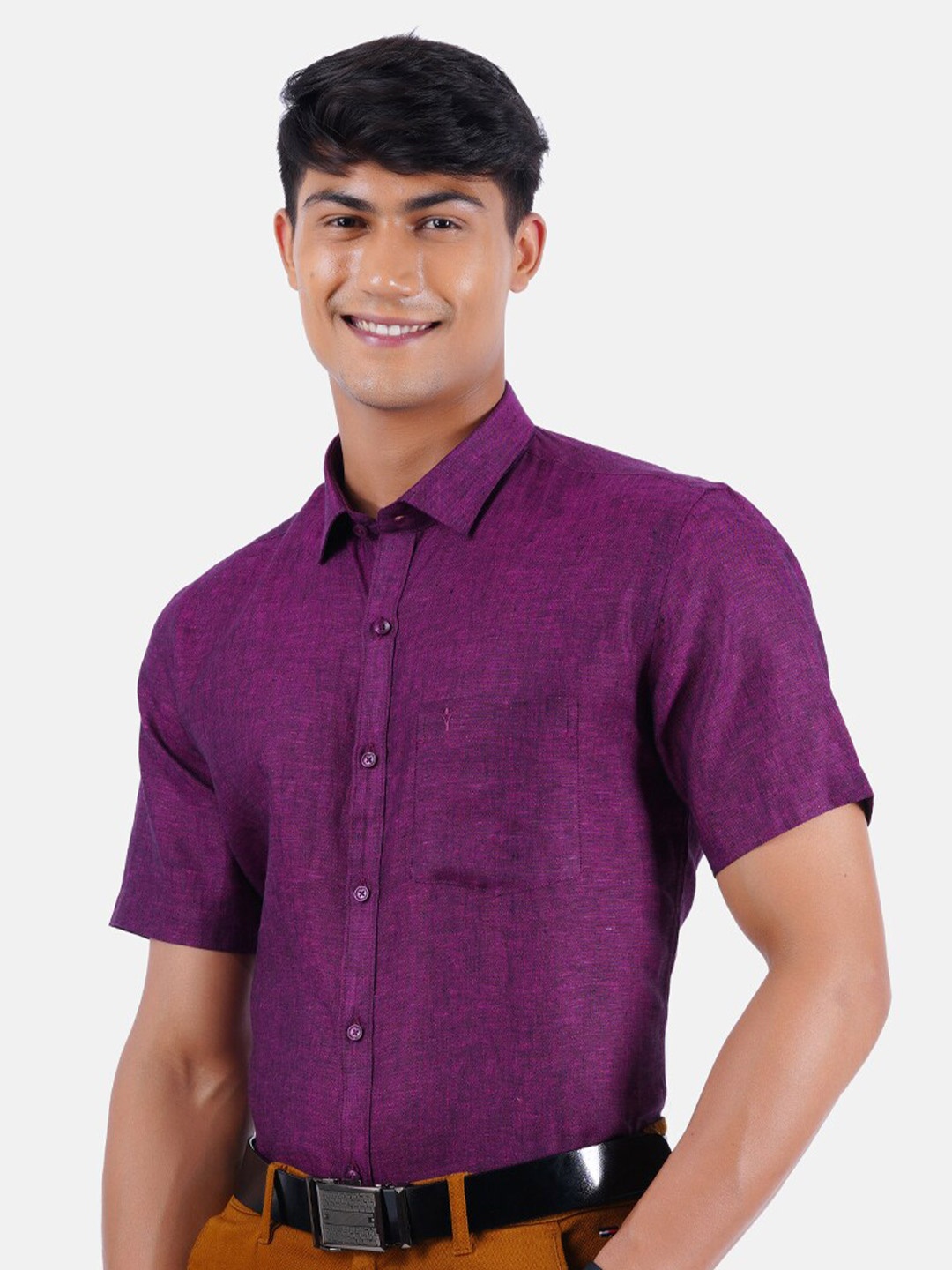 

Ramraj Men Pink Linen Formal Shirt