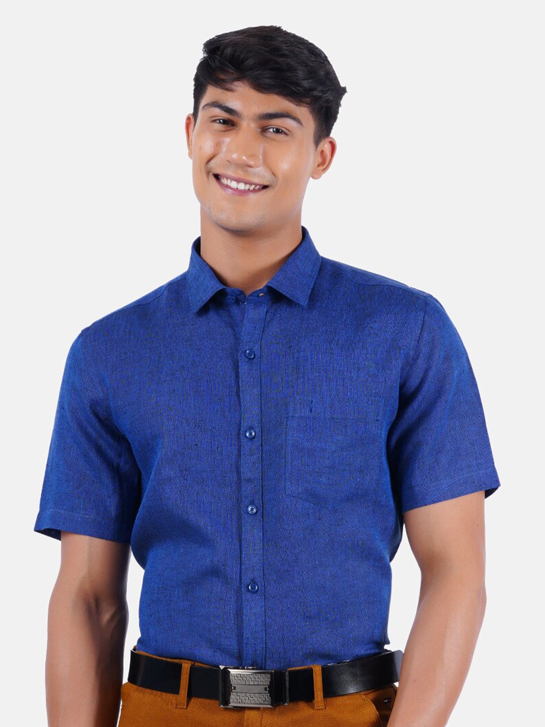 

Ramraj Men Blue Linen Formal Shirt
