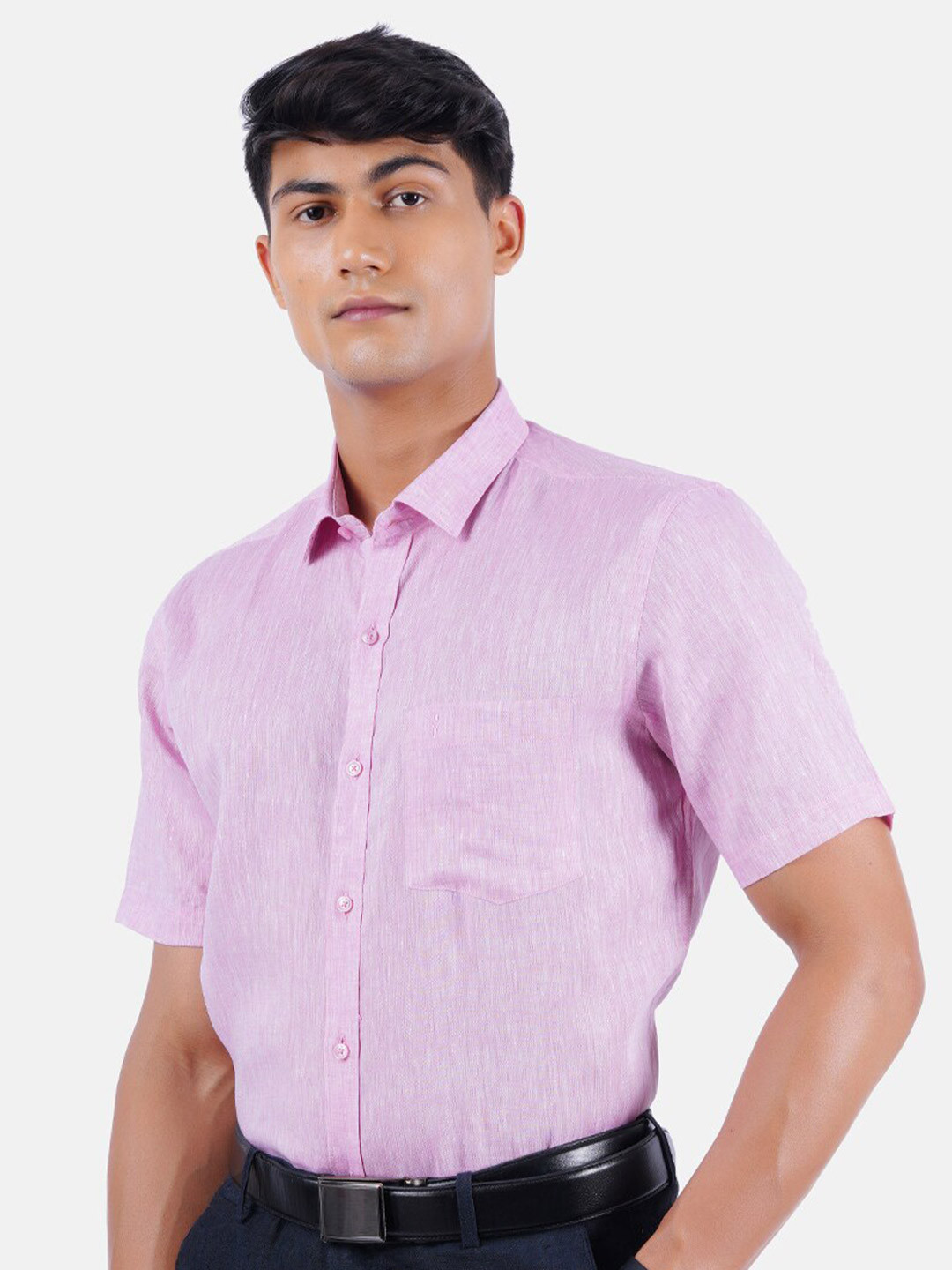 

Ramraj Men Pink Linen Formal Shirt