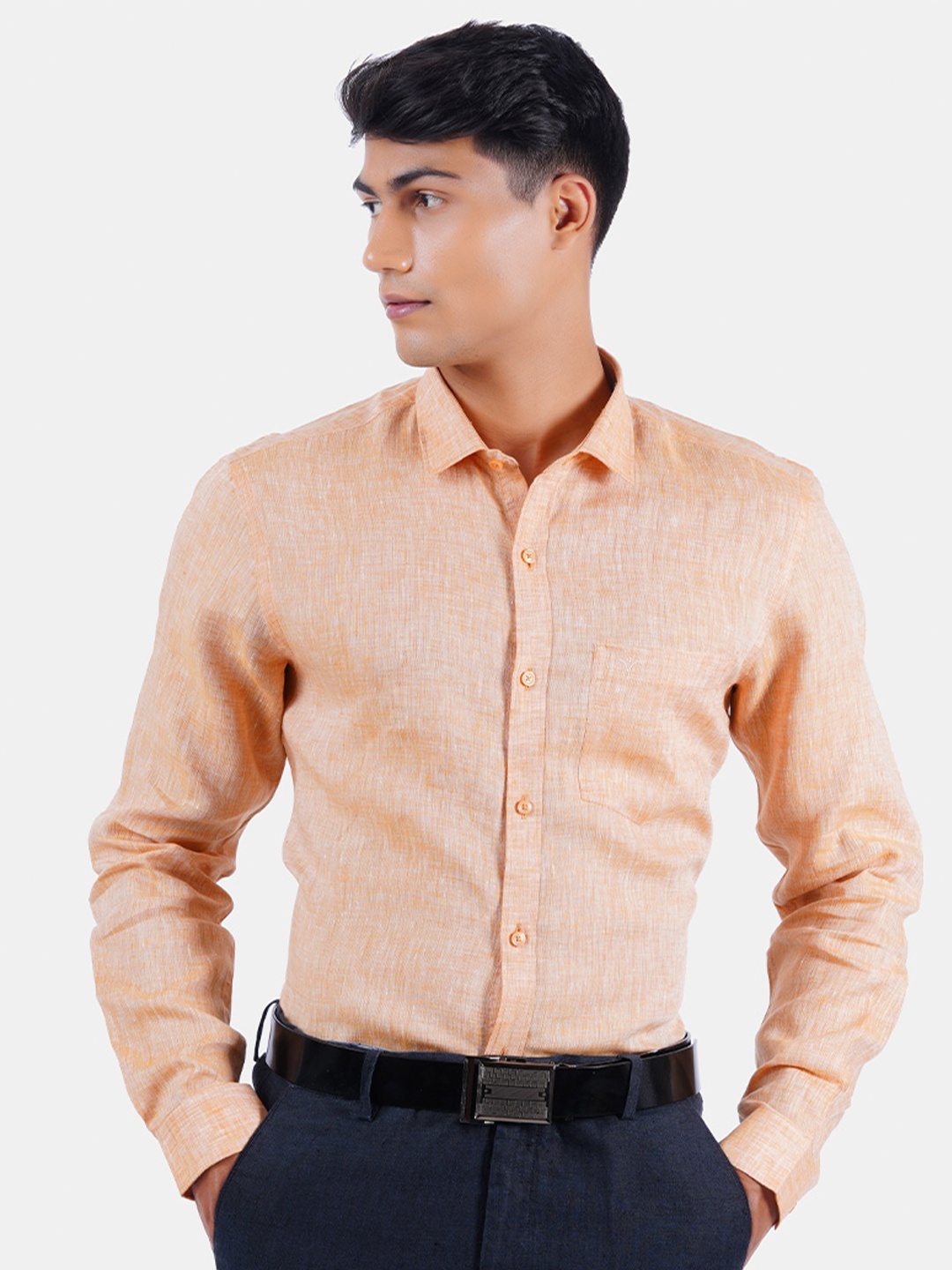 

Ramraj Men Orange Linen Formal Shirt