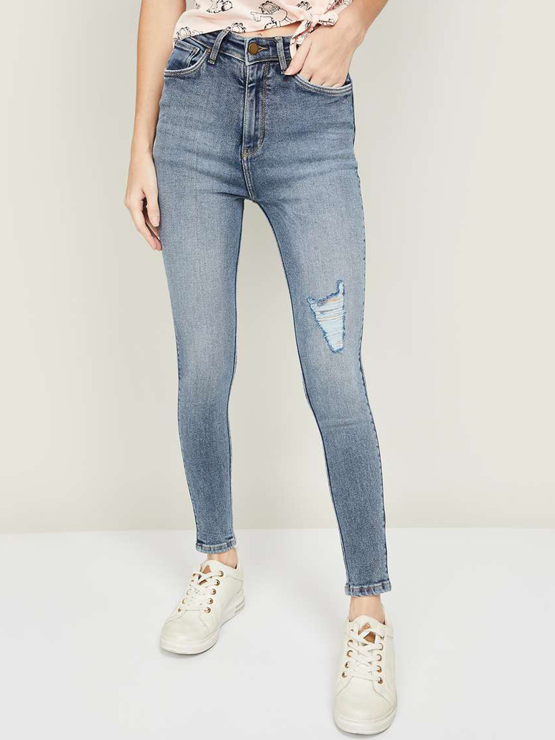 

Xpose Women Blue Comfort Skinny Fit High-Rise Highly Distressed Stretchable Jeans