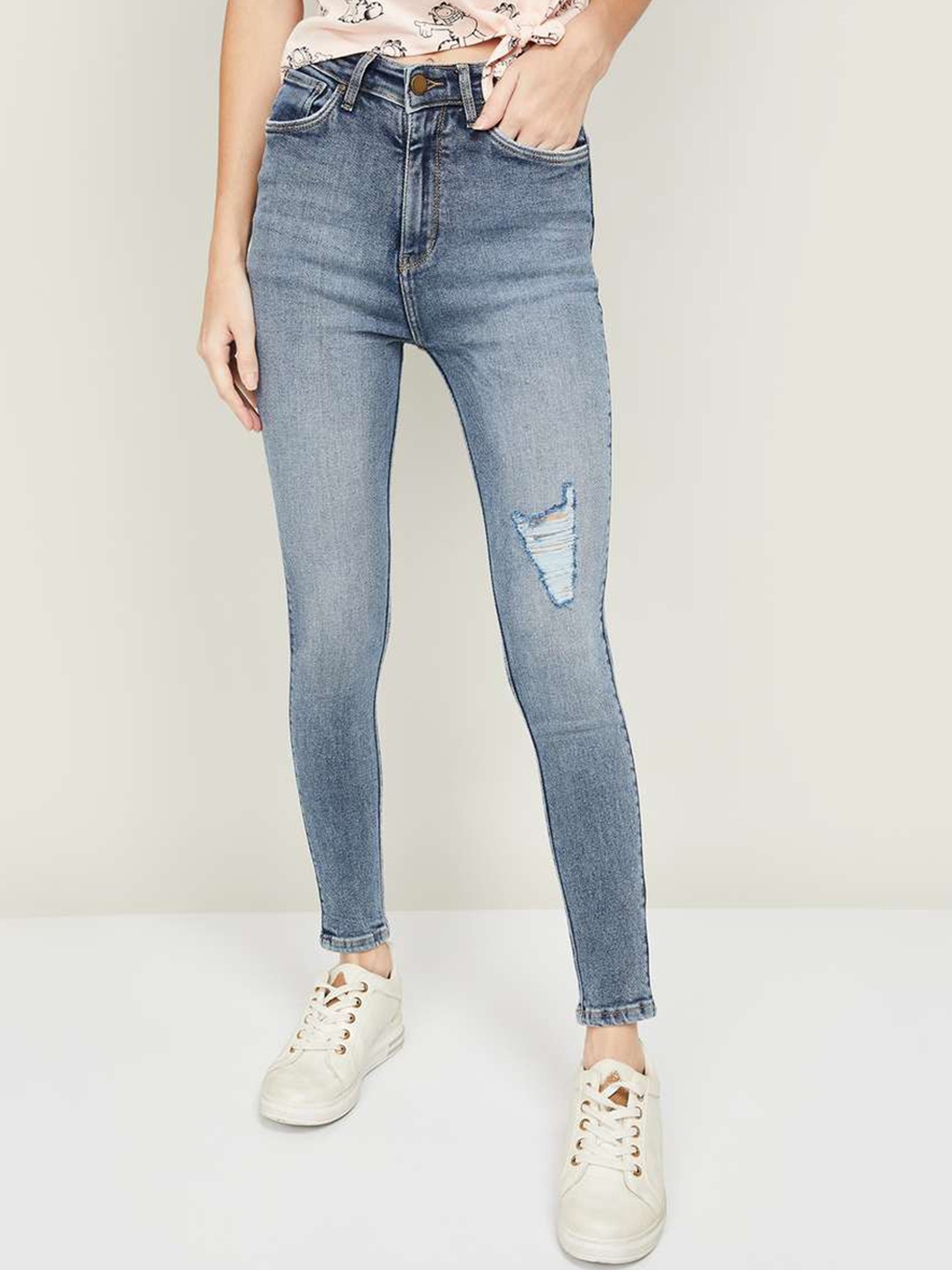 

Xpose Women Blue Comfort Skinny Fit High-Rise Highly Distressed Stretchable Jeans