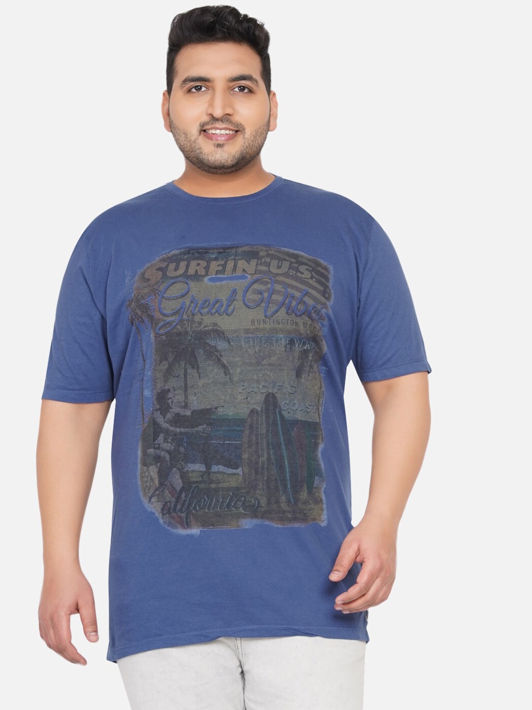 

Santonio Men Blue Printed T-shirt