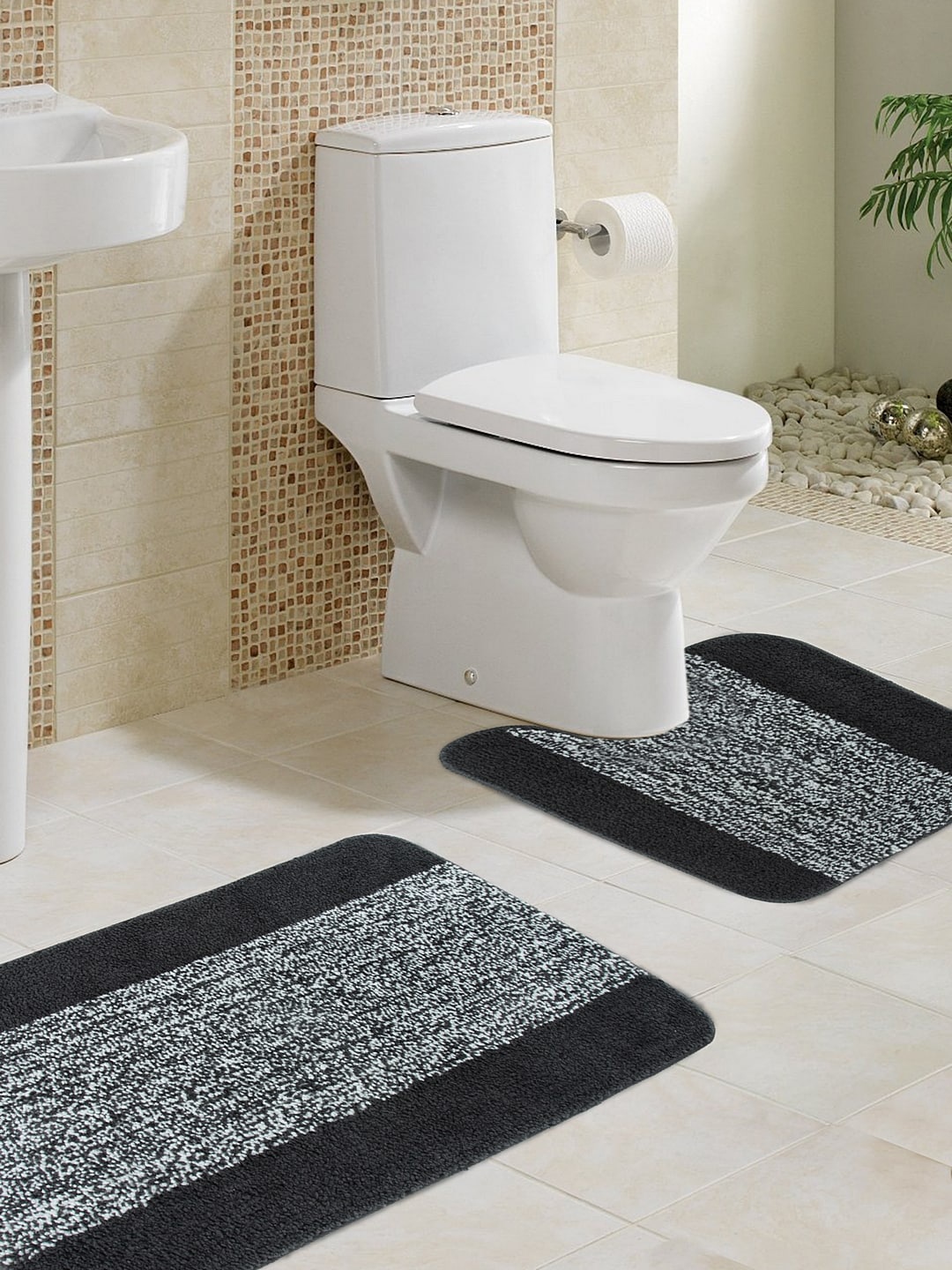 

Soumya Grey Set Of 2 Microfiber Anti-Skid Bath Rugs & Contour Mat