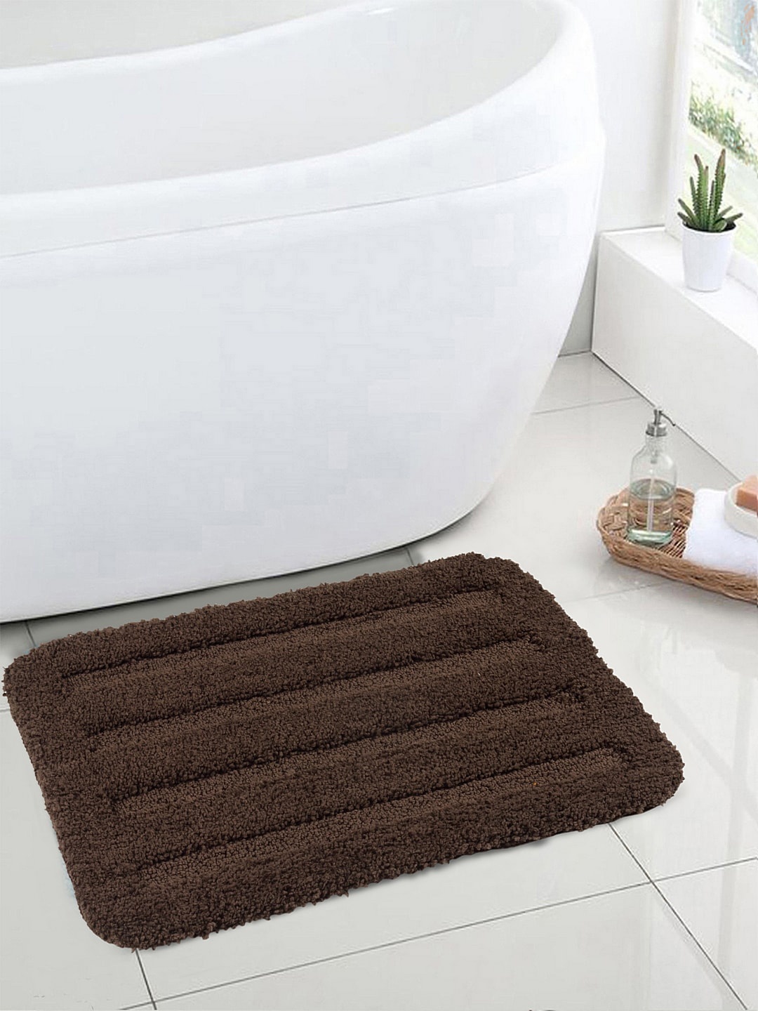 

Soumya Brown Striped Anti-Skid Pure Cotton Doormats
