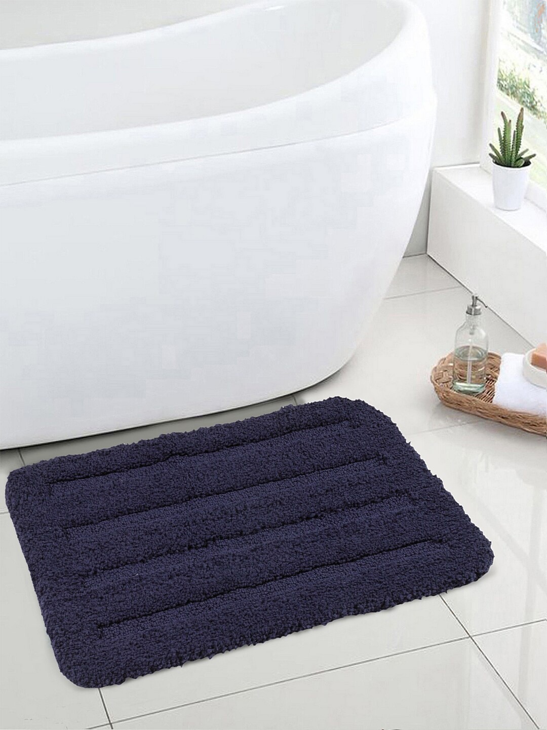

Soumya Set of 2 Blue Anti-Skid Absorbent Striped Doormats