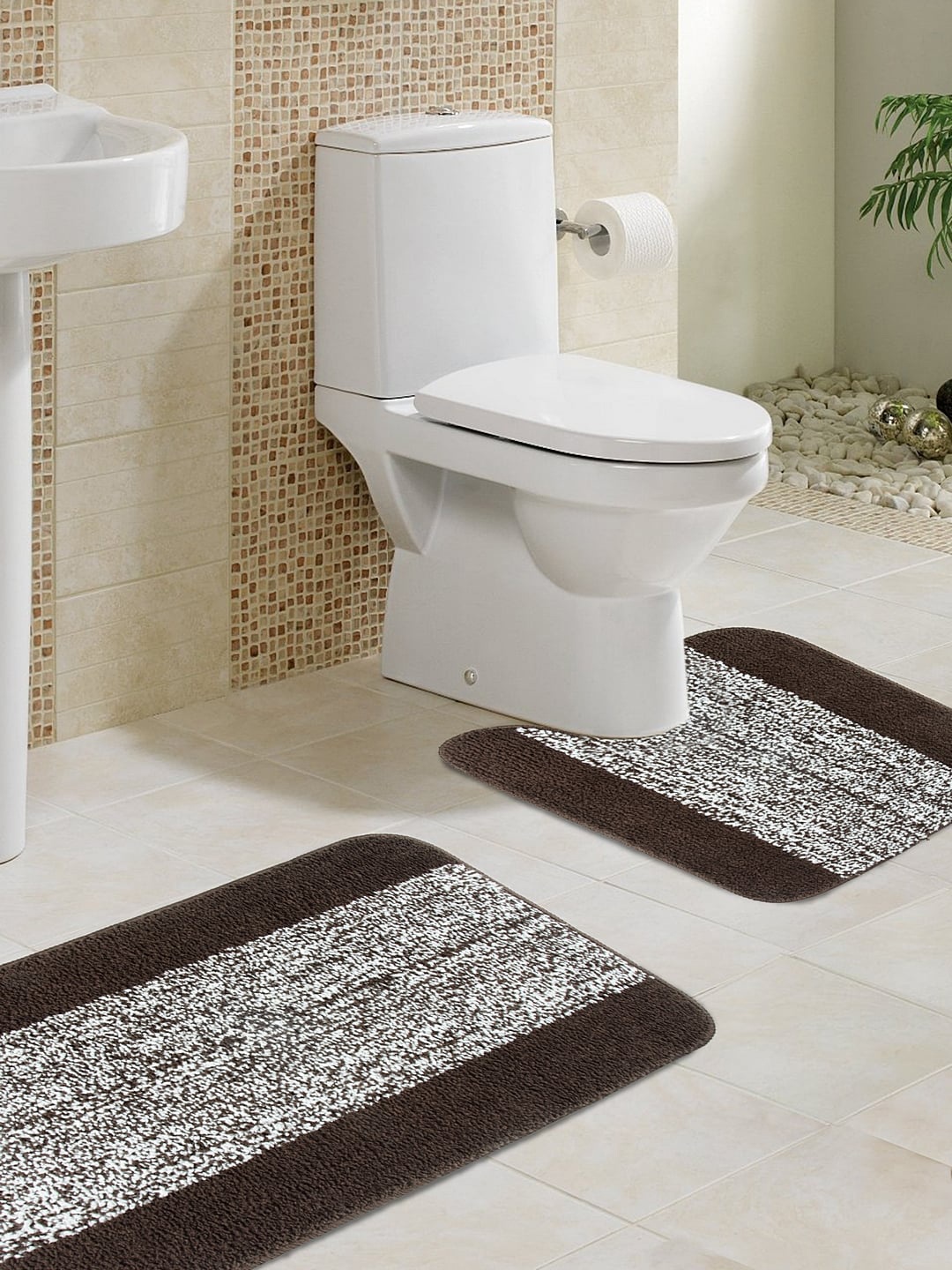 

Soumya Set of 2 Brown Cotton Anti-Skid Bath Rug