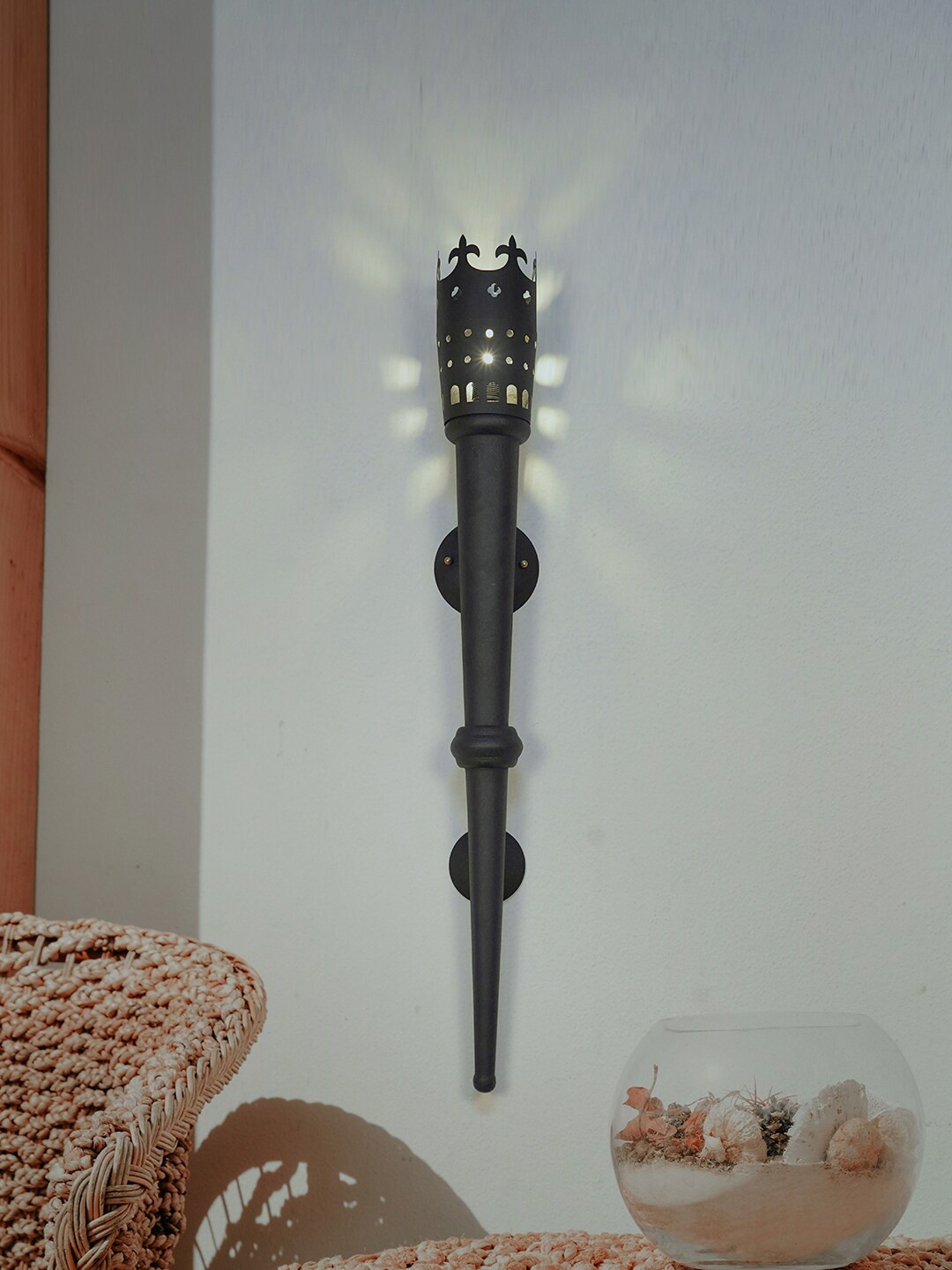 

Fos Lighting Black Medieval Style Long Torch Wall Lamp