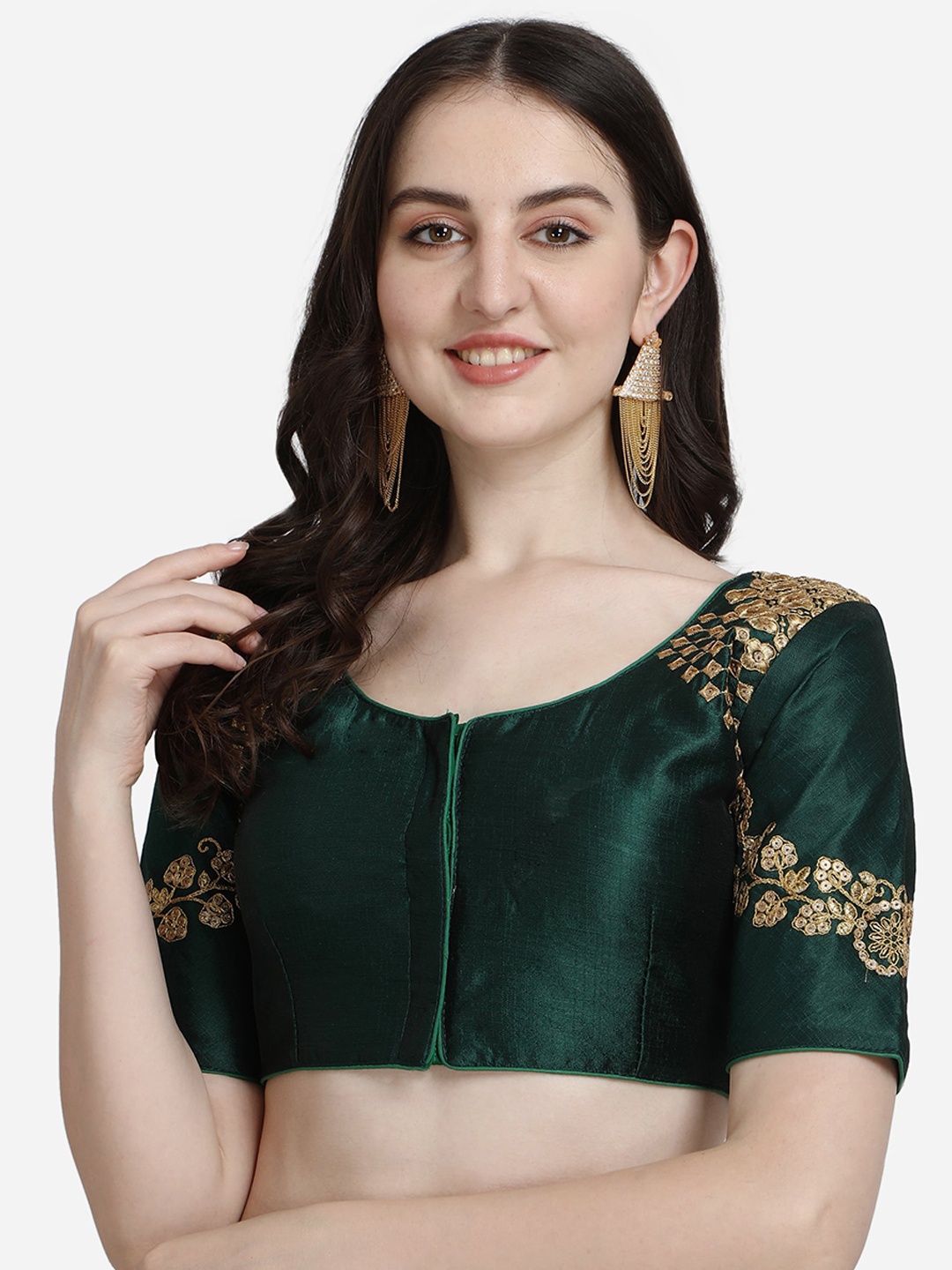 

Mesmore Green & Golden Embroidered Saree Blouse
