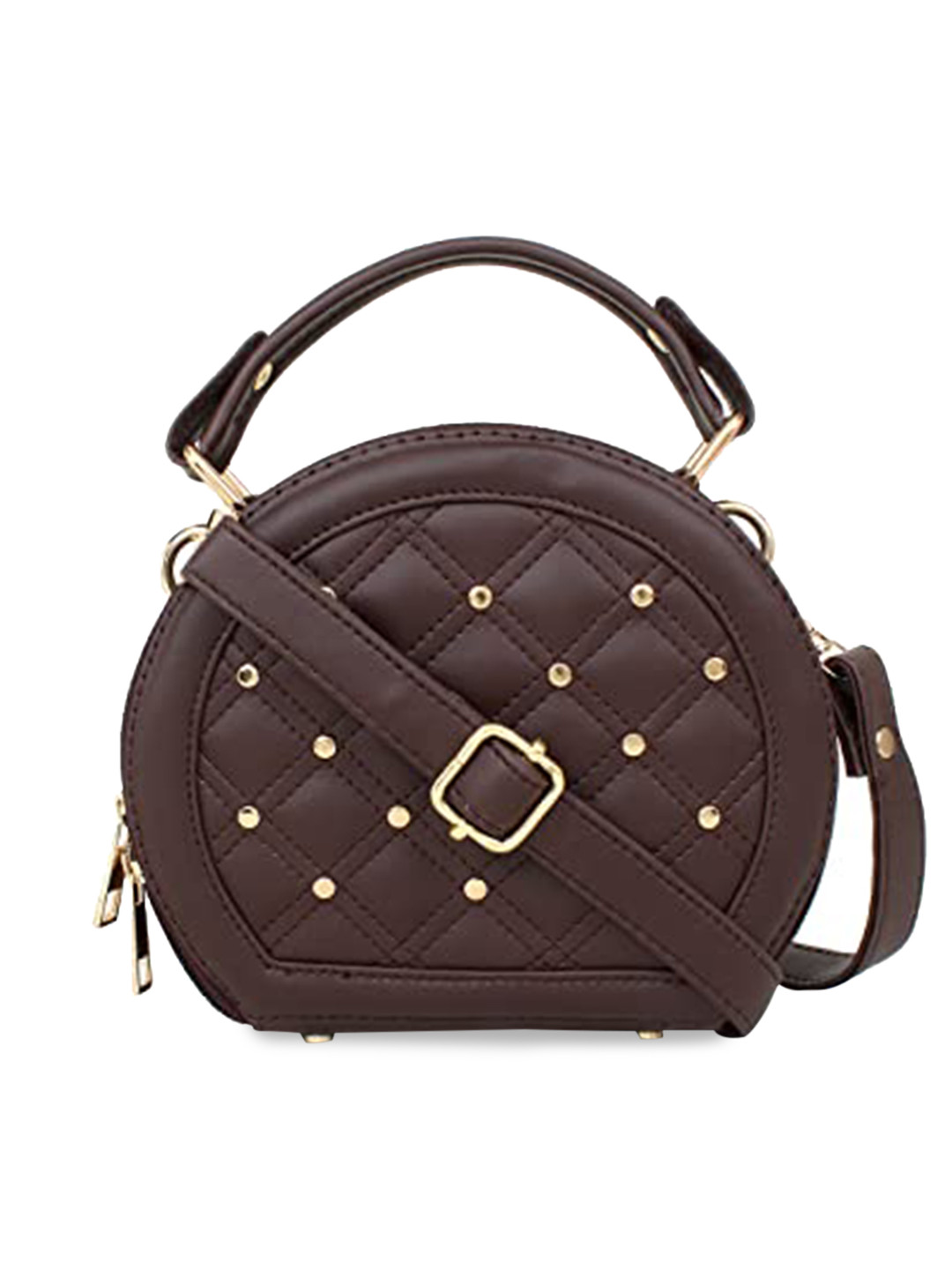 

LEGAL BRIBE Women Brown Embellished PU Structured Sling Bag with Quilted