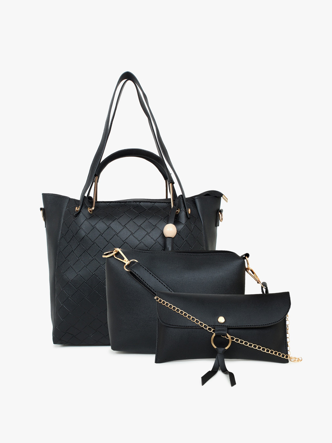 

LEGAL BRIBE Women Black Textured Combo Of 3 PU Structured Shoulder Bag