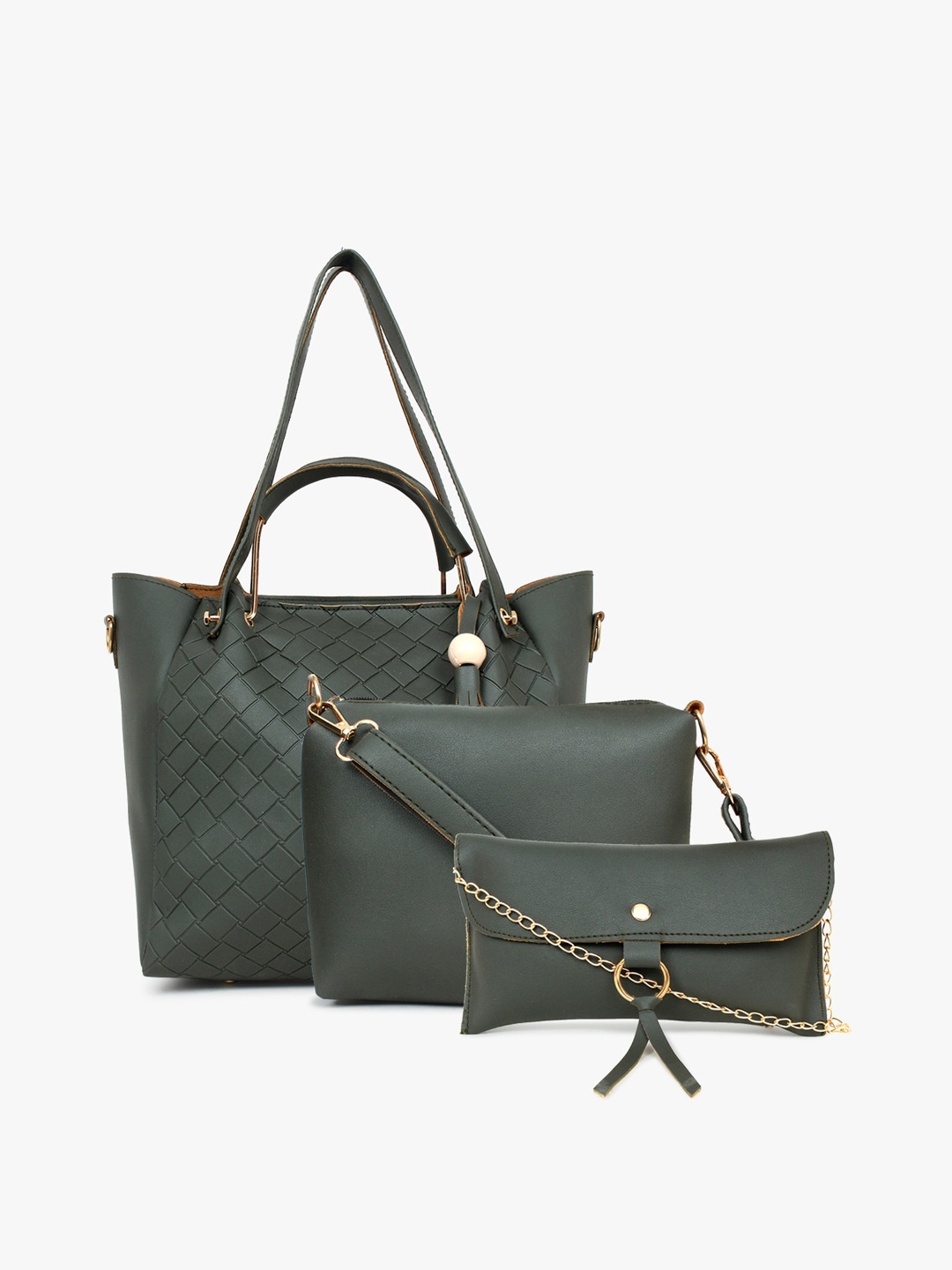 

LEGAL BRIBE Women Olive Green Textured PU Structured Shoulder Bag