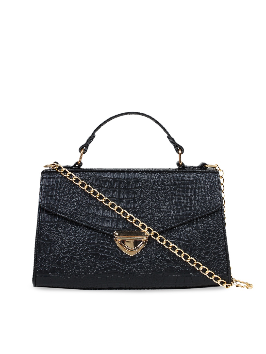 

LEGAL BRIBE Women Black Textured PU Structured Sling Bag