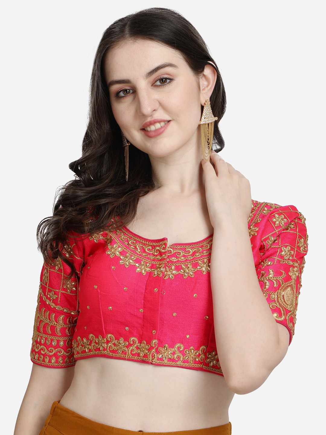 

Mesmore Women Pink Embroidered Silk Saree Blouse
