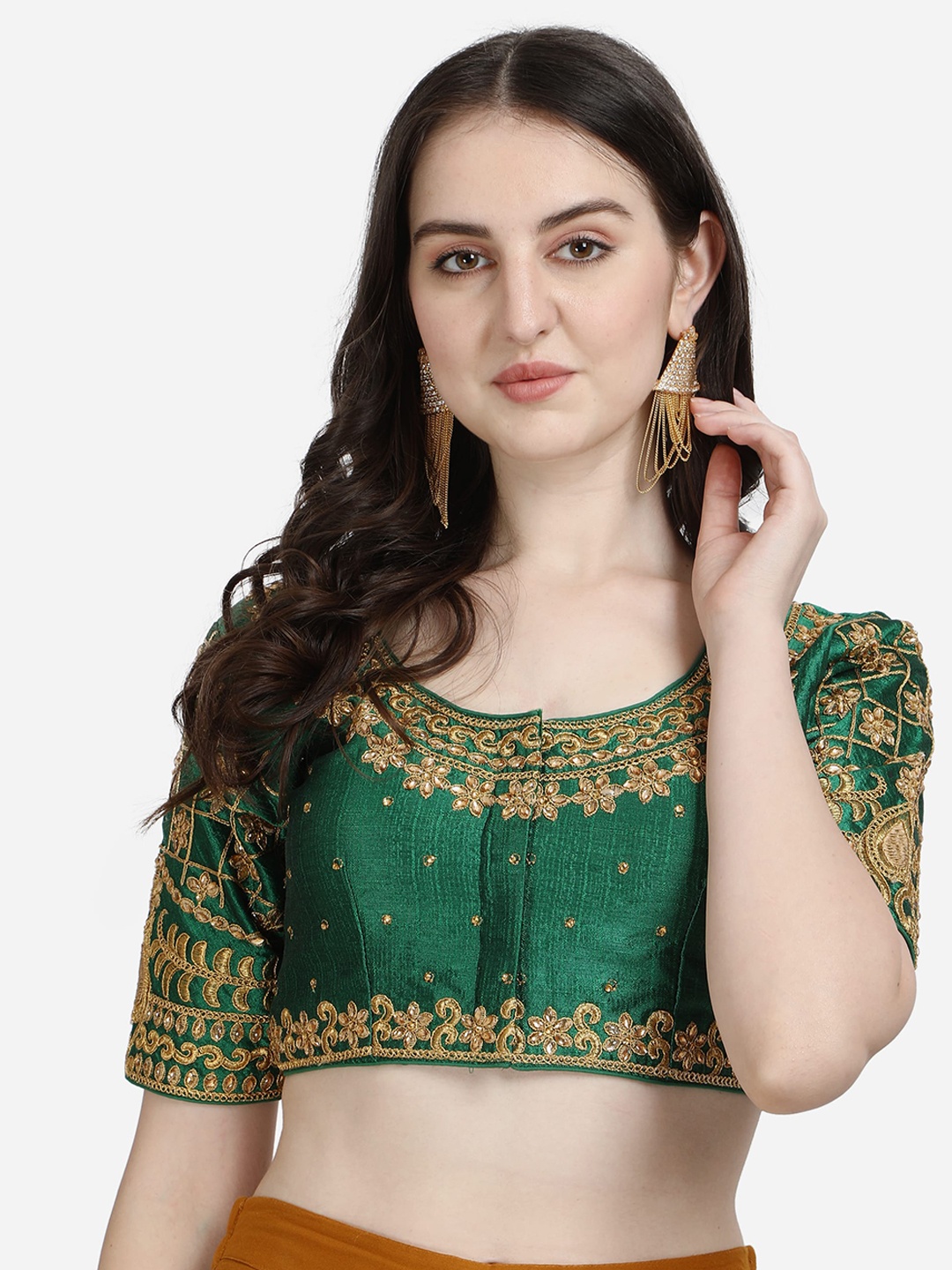 

Mesmore Women Green Embroidered Silk Saree Blouse