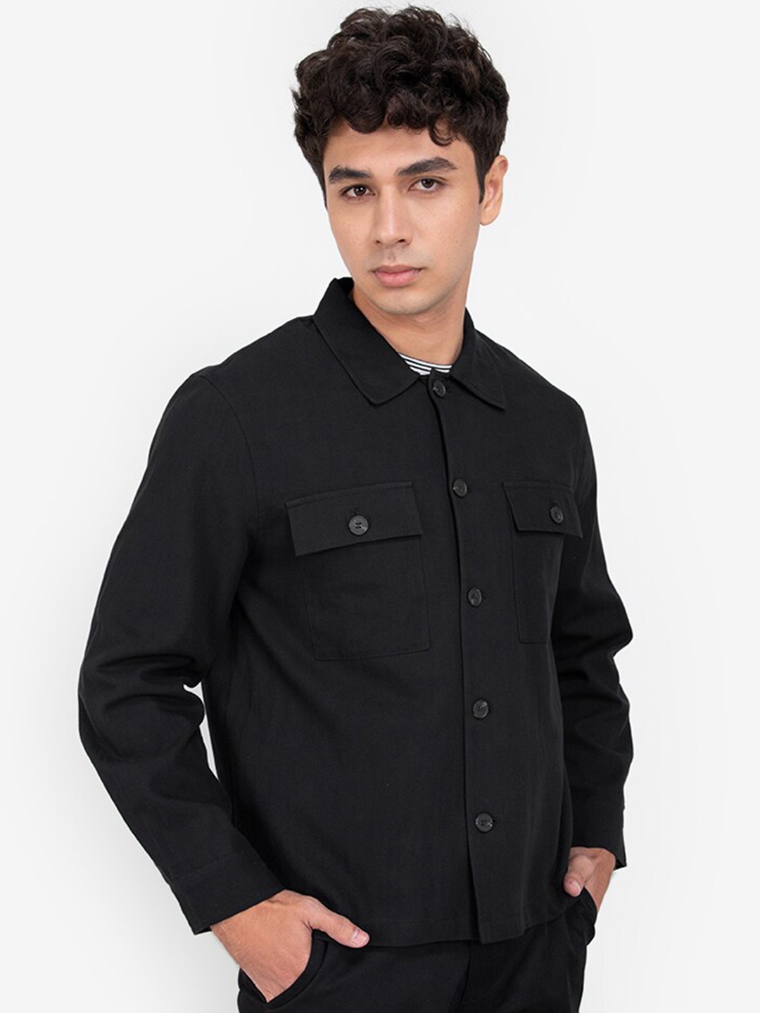 

ZALORA BASICS Men Black Pure Cotton Tailored Jacket